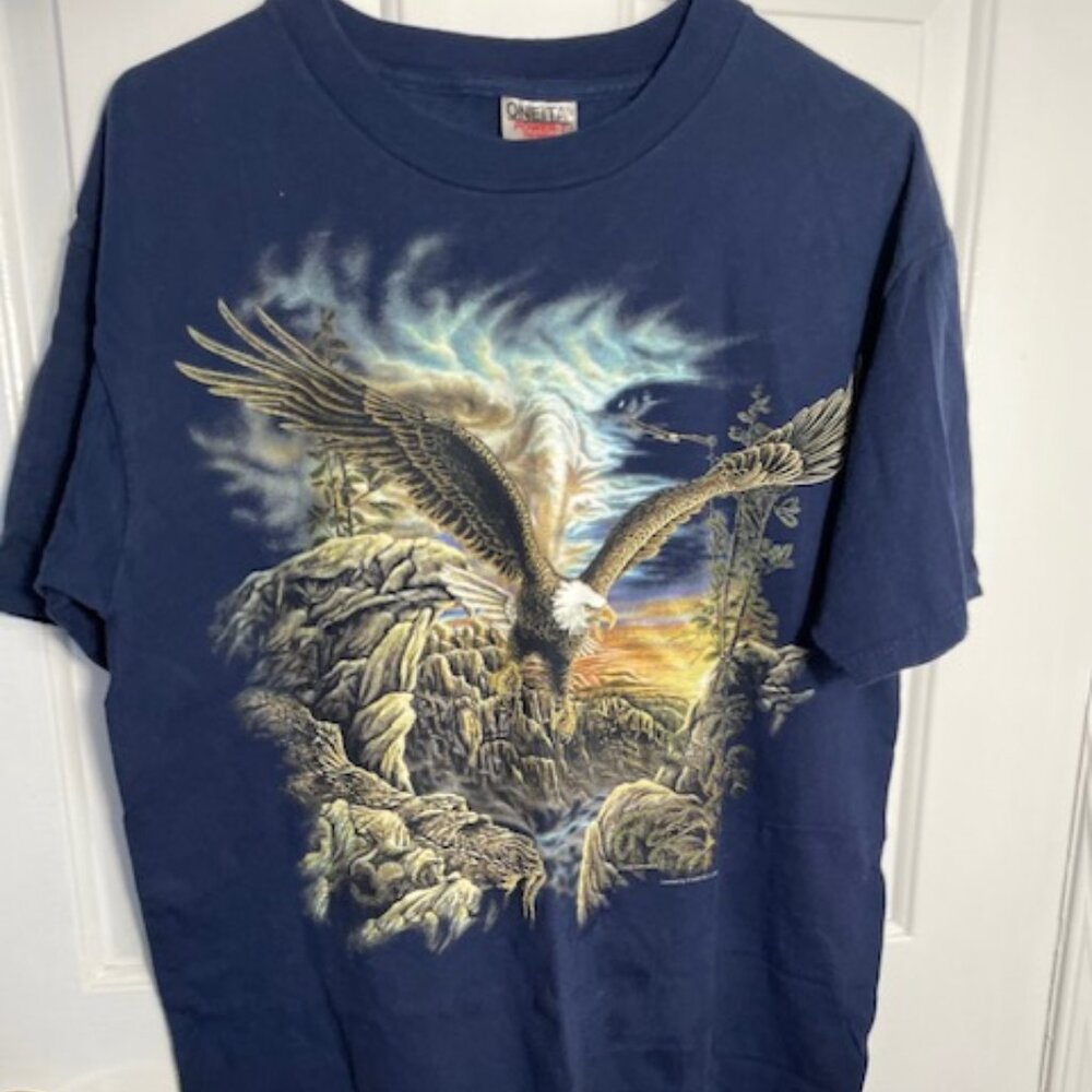 American Bald Eagle Graphic Navy Blue T-Shirt 100% cotton  (preshrunk) Size Larg